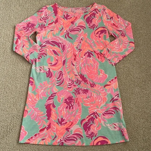 Girls Lilly Pulitzer Mini Marlowe T-Shirt Dress Love Birds Poolside Blue Size XL - Picture 6 of 9